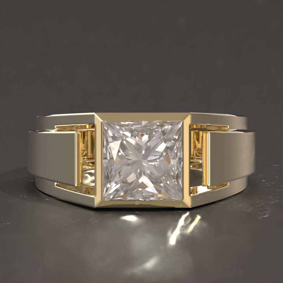 Princess Cut Moissanite Mens Ring