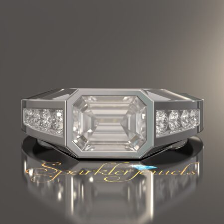 Emerald Cut Moissanite Mens Ring