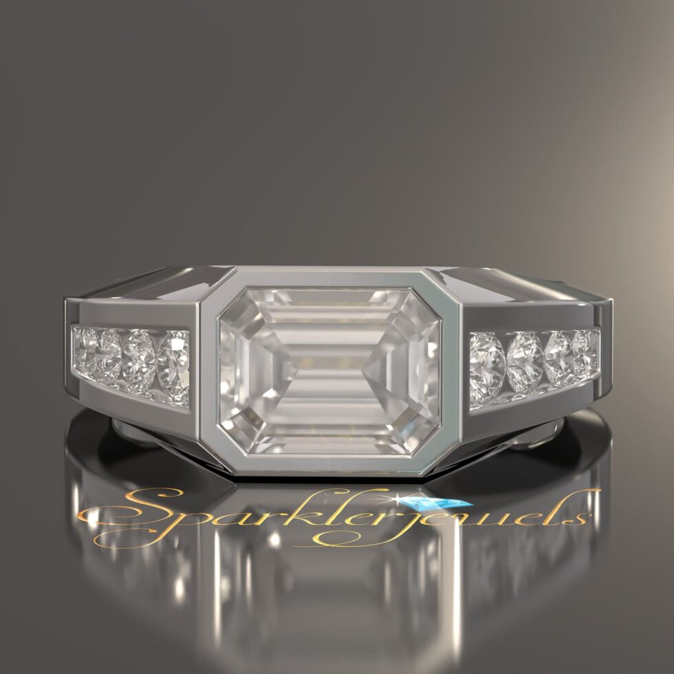 Emerald Cut Moissanite Mens Ring